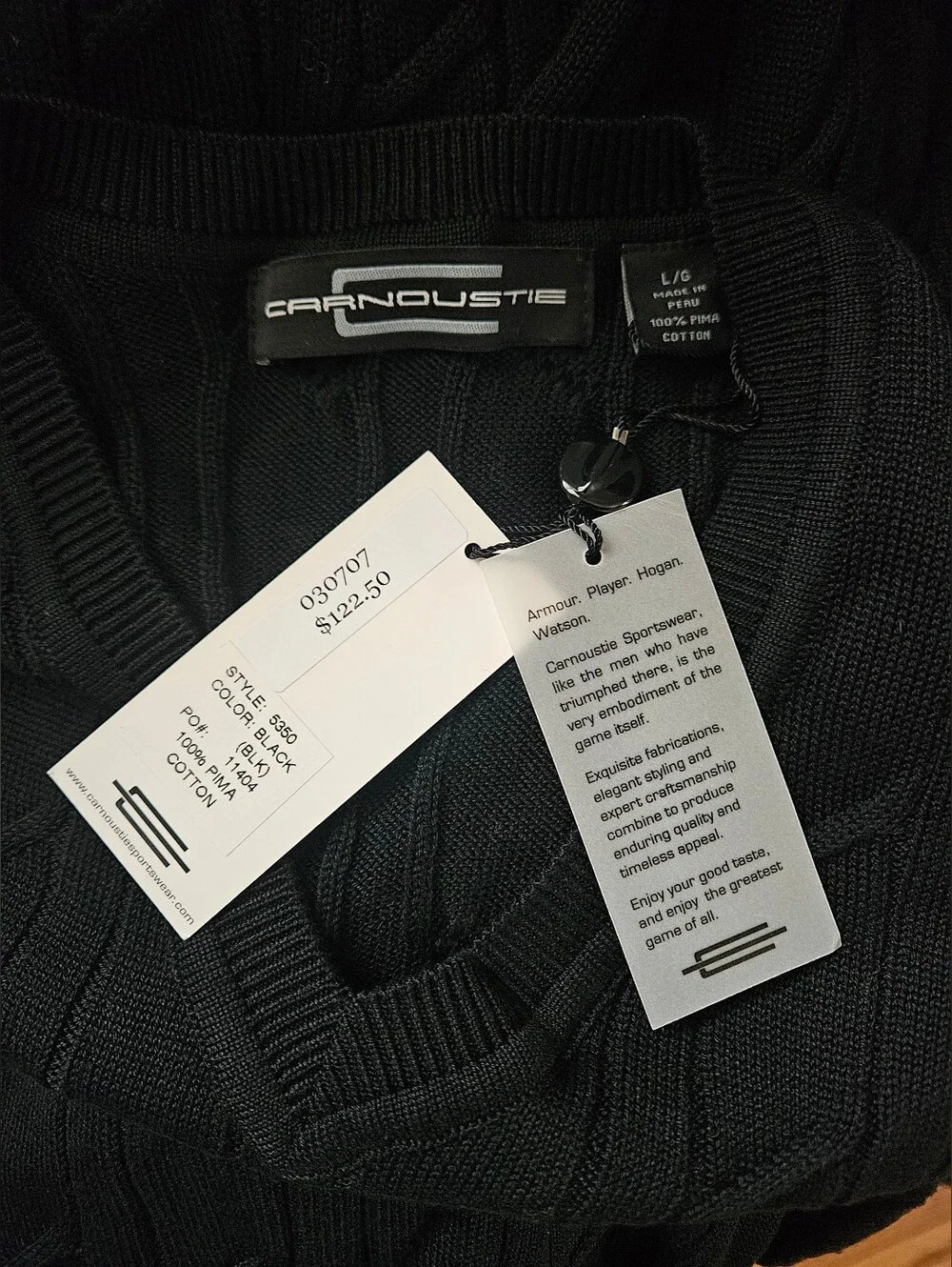NWT Carnoustie 100% Pima Cotton V-Neck Cable Knit Vest Classic Size L